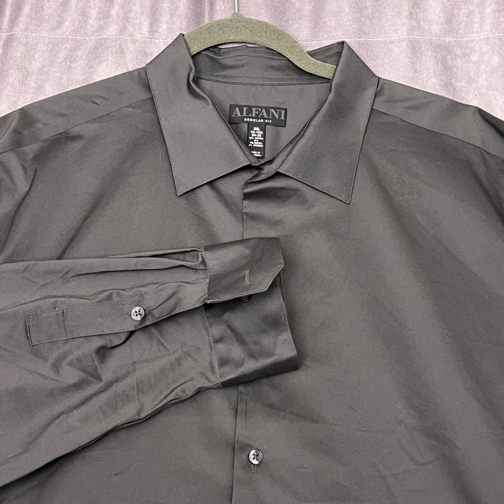Alfani Dress Shirt Mens XXL Drk Gray - New -Regular Fit Stretch LS 18-18.5 34/35